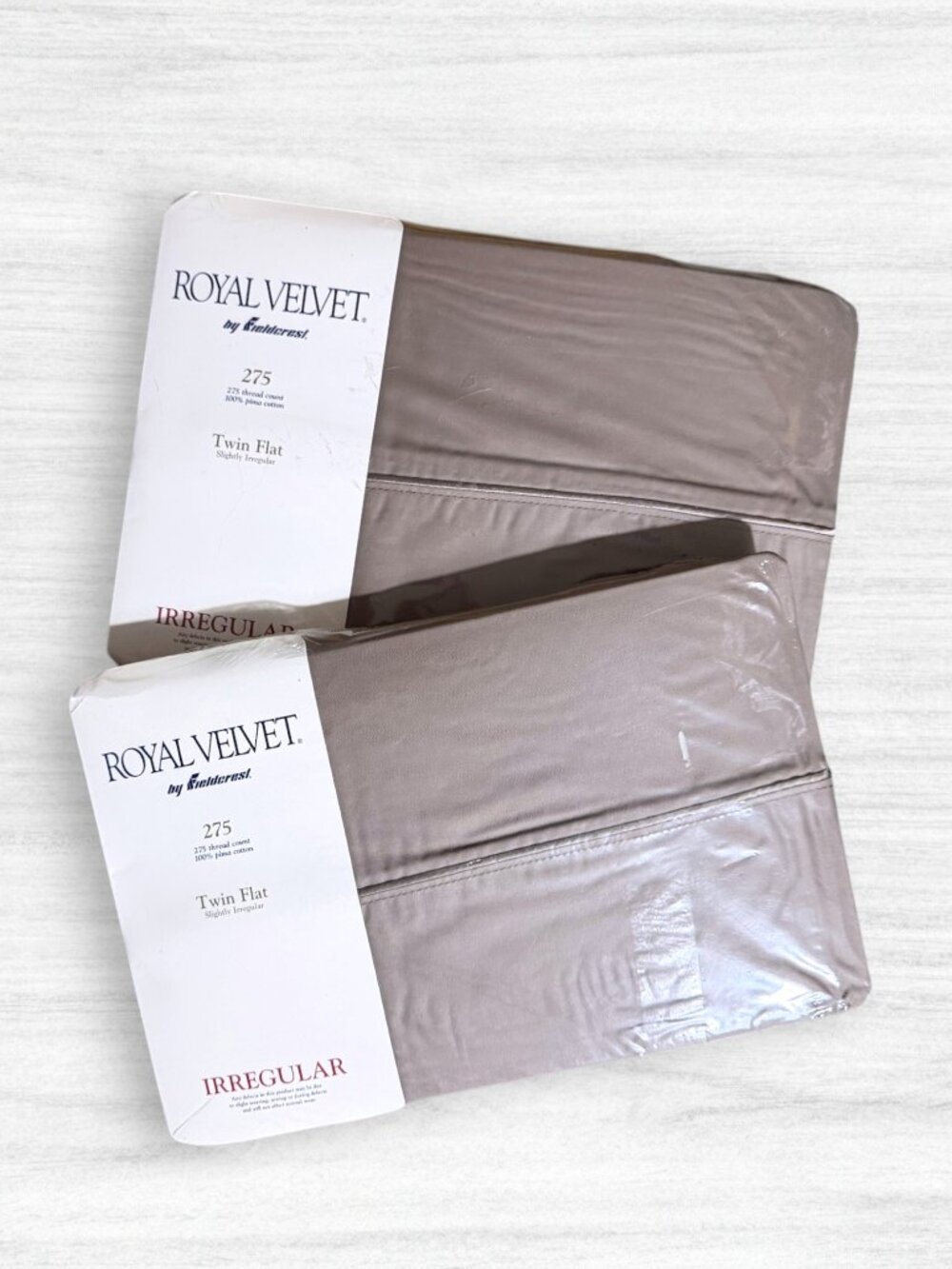 Vintage Royal Velvet Fieldcrest Twin Flat Sheets Lot 2 Pima Cotton Taupe NOS USA